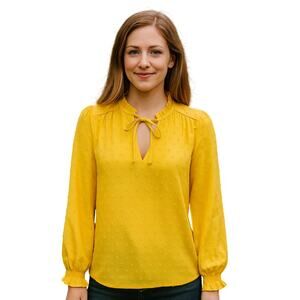 NWT Loft XSP XS PETITE yellow textured peasant relaxed fit career casual blouse